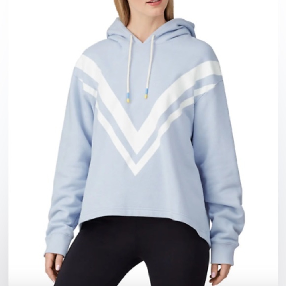 Tory Burch Sport Women's French Terry Chevron Blue Cotton Hoodie Size XS‌‌